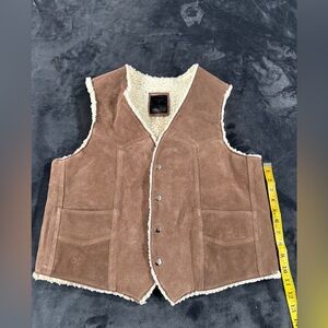 Men's Brown Suede Sherpa Vest with Cream Lining genuine leather